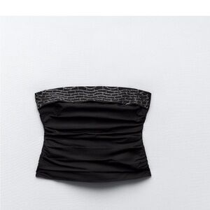 Zara NWT beaded corset poplin top strapless